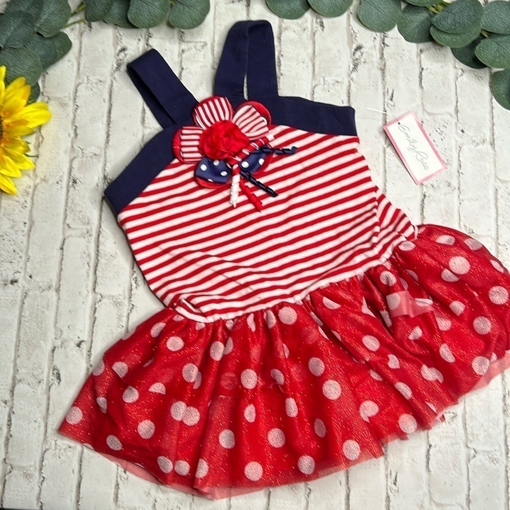 Emily Rose Girls Patriotic 4th of July Tunic Top Ruffles Red White Blue 6 NEW